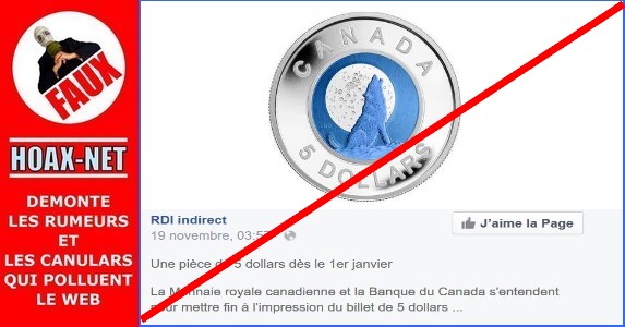 NON, La Monnaie royale canadienne et la Banque du Canada ne mettront pas fin au billet de 5 dollars au profit d’une pièce !