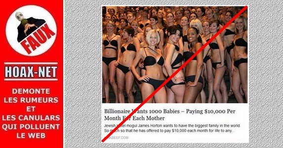 NON, aucun milliardaire n’est prêt à donner 10 000 $ /mois à chaque mère pour avoir 1000 bébés !