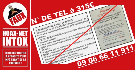 FAUX – Que ce soit en France ou en Belgique, ce numéro de téléphone a été supprimé depuis 2005 !
