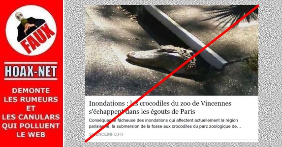 Inondations : NON, Il n’y a pas de crocodiles du zoo de Vincennes qui se sont échappés dans les égouts de Paris.
