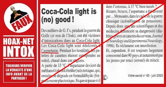 NON, l’aspartame contenu dans le Coca-Cola Light ou autre n’est pas dangereux !