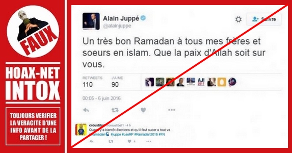 NON, Alain Juppé n’a pas souhaité un bon Ramadan sur Twitter