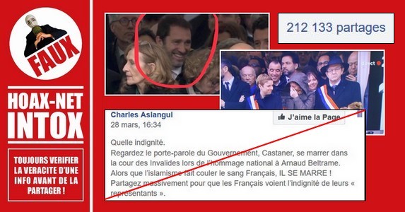 Non, C. Castaner, B. Griveaux, C. Autain, M. Fabre et A. Bergé ne riaient pas lors de l’hommage national à Arnaud Beltrame