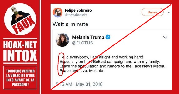 Non, Melania Trump ne s’est pas arrangée pour que le mot « HELP » apparaisse dans un tweet.