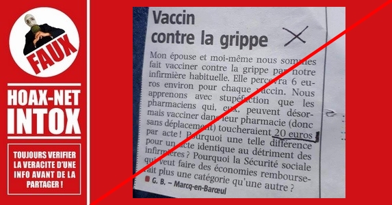 NON, les pharmaciens ne vont pas toucher 20€ pour vacciner contre la grippe