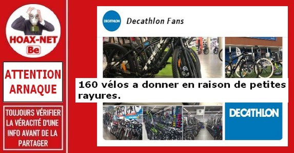 ARNAQUE – Non, il n’y a pas 160, 670 ou 700 vélos à donner chez DECATHLON.