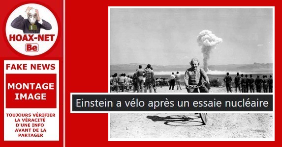 Non, Albert Einstein n’a pas fait du vélo pendant l’explosion d’une bombe.