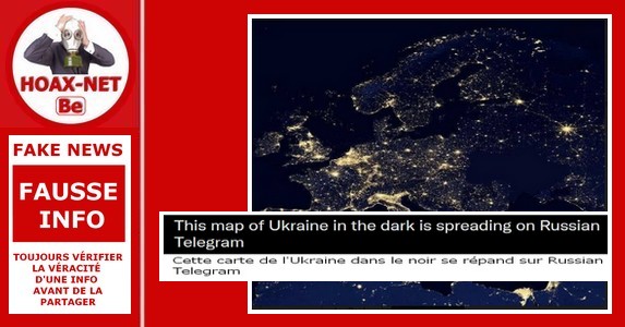 Fausse photo satellite de l’Ukraine plongée dans le noir.
