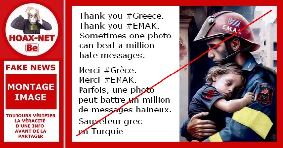 Turquie-La photo de ce sauveteur portant une petite fille n’est pas réelle !