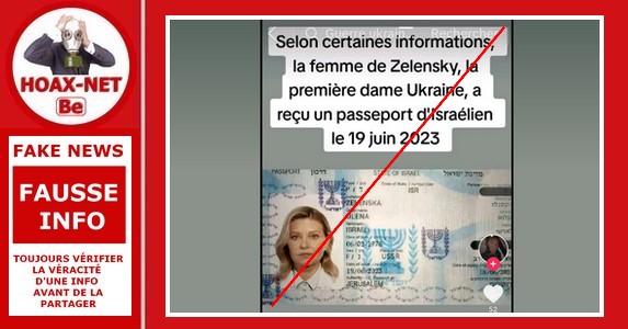 Le prétendu passeport Israélien  d’Olena Zelensky issue de la grotesque propagande russe est un FAUX.