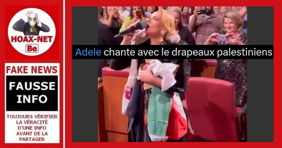 Non, la chanteuse britannique Adele ne tenait pas un drapeau palestinien lors d’un concert à Las Vegas.