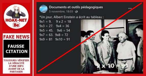 La FAUSSE citation d’Albert Einstein « sur sa soi-disant erreur volontaire de la table de 9 ».