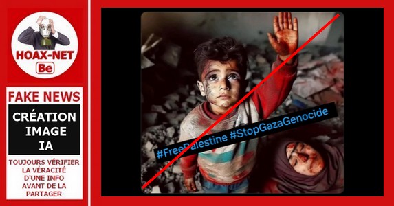 L’IA nous révèle souvent des surprises, sur cette soi-disant photo « d’un enfant palestinien sous les bombardements » se retrouve avec 6 doigts.