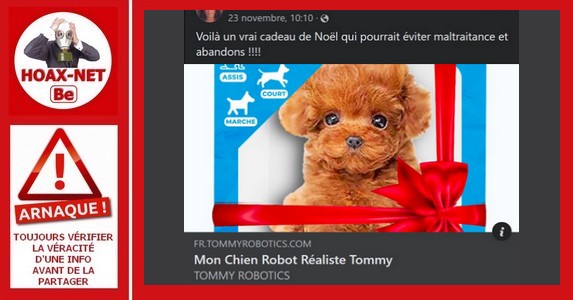 Attention, ce cadeau proposé sur Facebook pour offrir à la Noël : « Mon Chien Robot Réaliste Tommy »  est une arnaque !