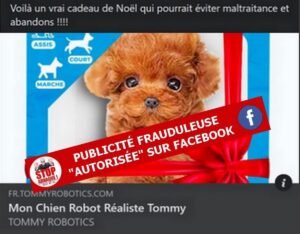 Attention, ce cadeau proposé sur Facebook pour offrir à la Noël : « Mon Chien  Robot Réaliste Tommy » est une arnaque !
