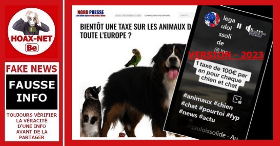 Fausse rumeur qui persiste sur une soi-disant directive européenne qui concernerait une taxe sur les animaux de compagnie.