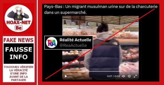 Non, cette vidéo ne montre pas un musulman en urinant sur les charcuteries à base de porc d’un supermarché aux Pays-Bas.