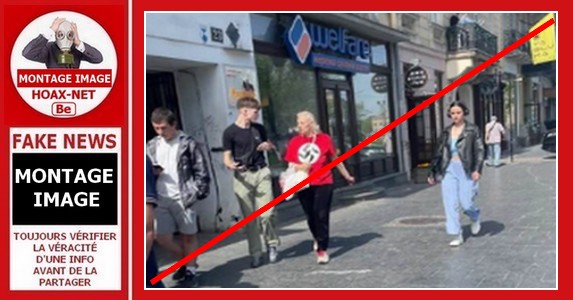Non, cette femme ukrainienne ne porte pas un tee-shirt avec une croix gammée.